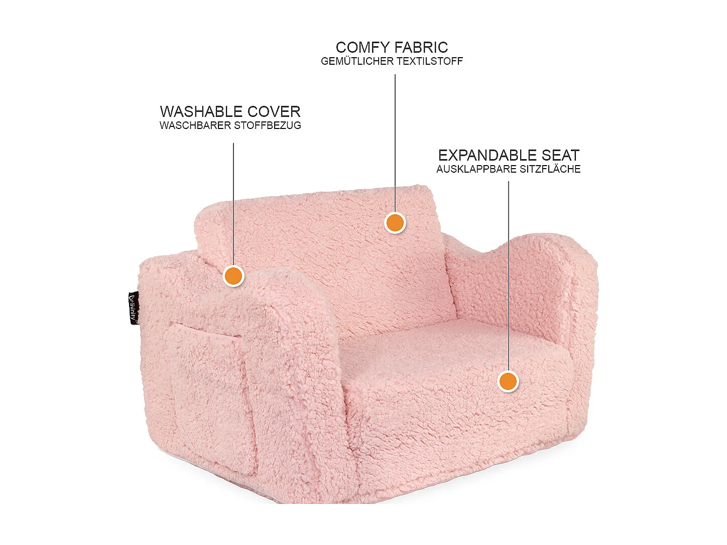 Fauteuil enfant rose 60x36x36 conni