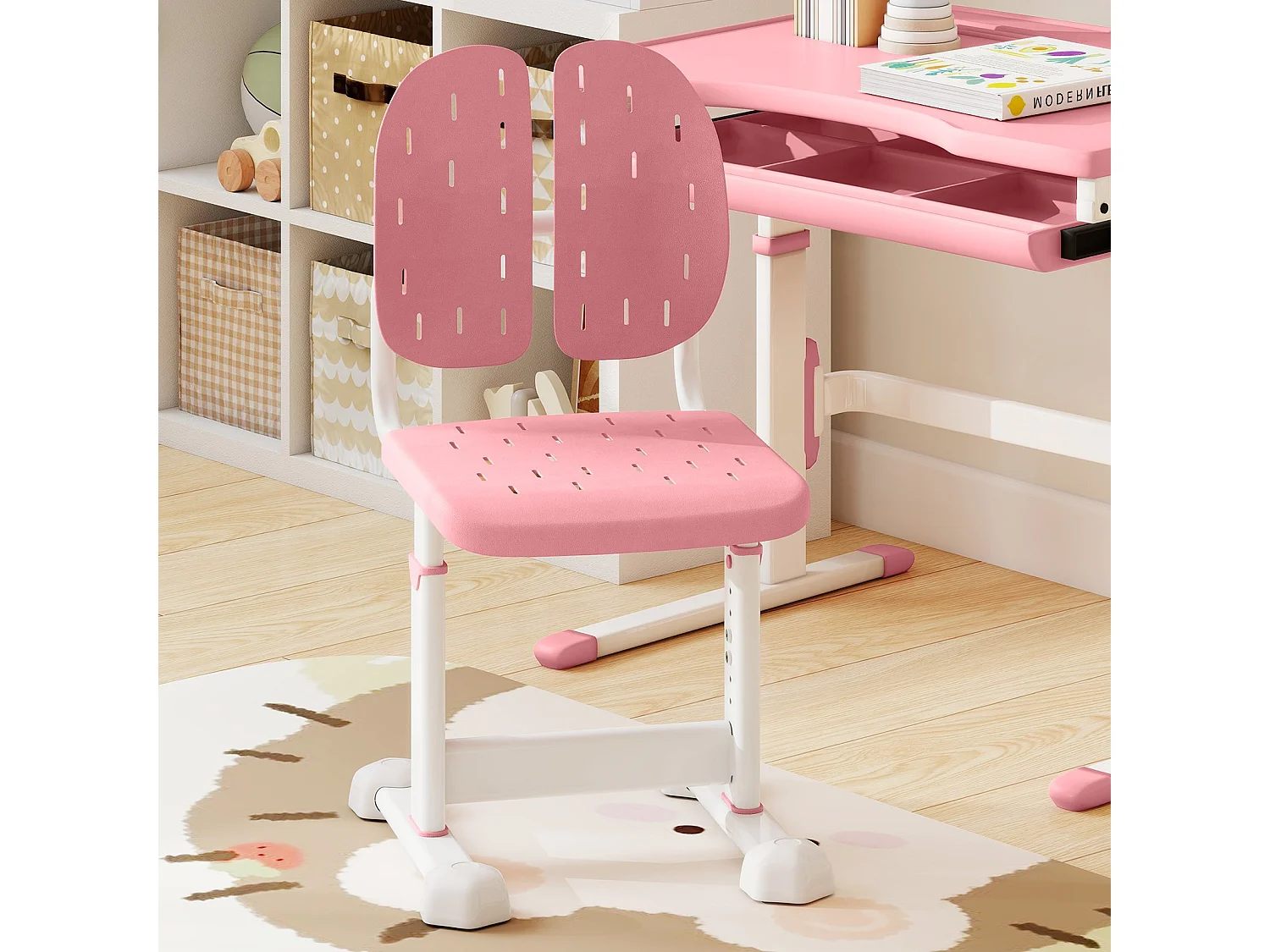 Höhenverstellbarer Kinderstuhl Kinder-Schreibtischstuhl Kinder-Studienstuhl mit Doppel-Rückenstütze Rosa
