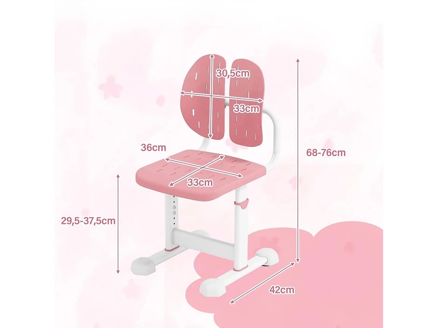 Höhenverstellbarer Kinderstuhl Kinder-Schreibtischstuhl Kinder-Studienstuhl mit Doppel-Rückenstütze Rosa