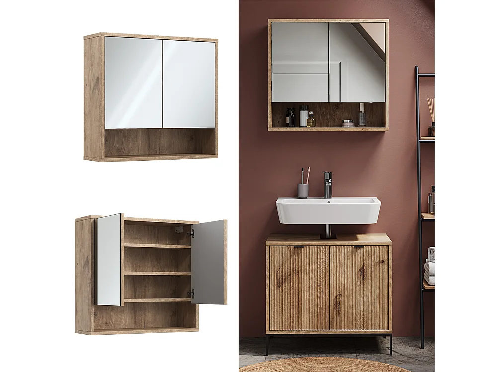 Espejo de baño  roble vikingo 70x22.1x65 eliza