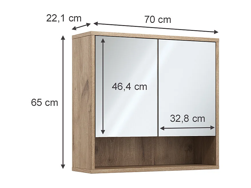 miroir de salle de bain  chêne viking 70x22.1x65 eliza