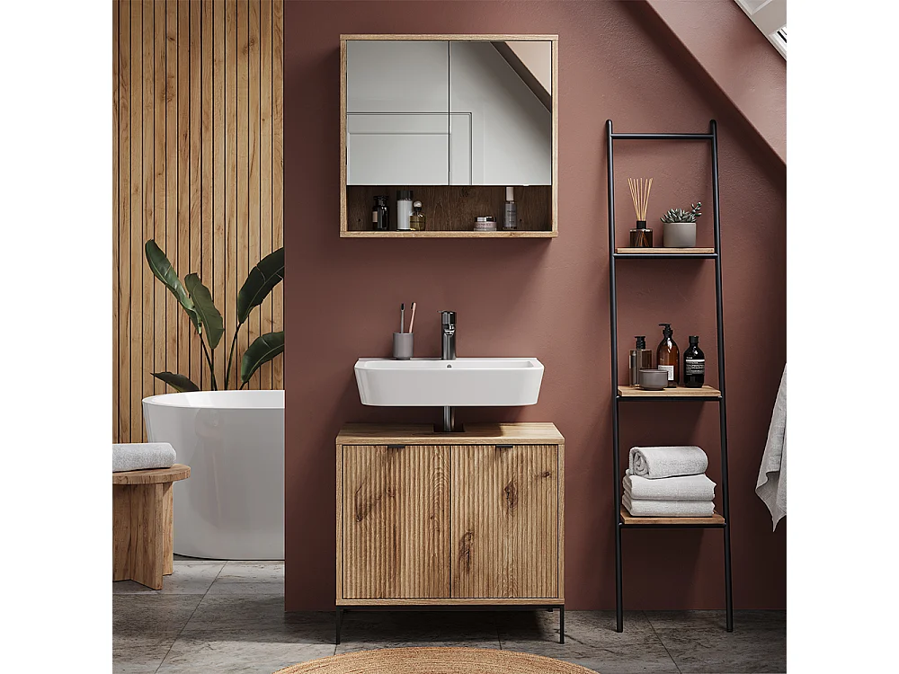 miroir de salle de bain  chêne viking 70x22.1x65 eliza