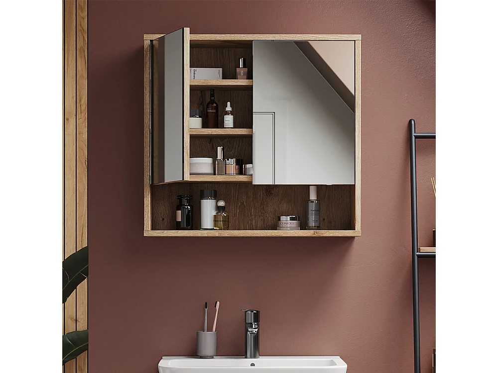 miroir de salle de bain  chêne viking 70x22.1x65 eliza