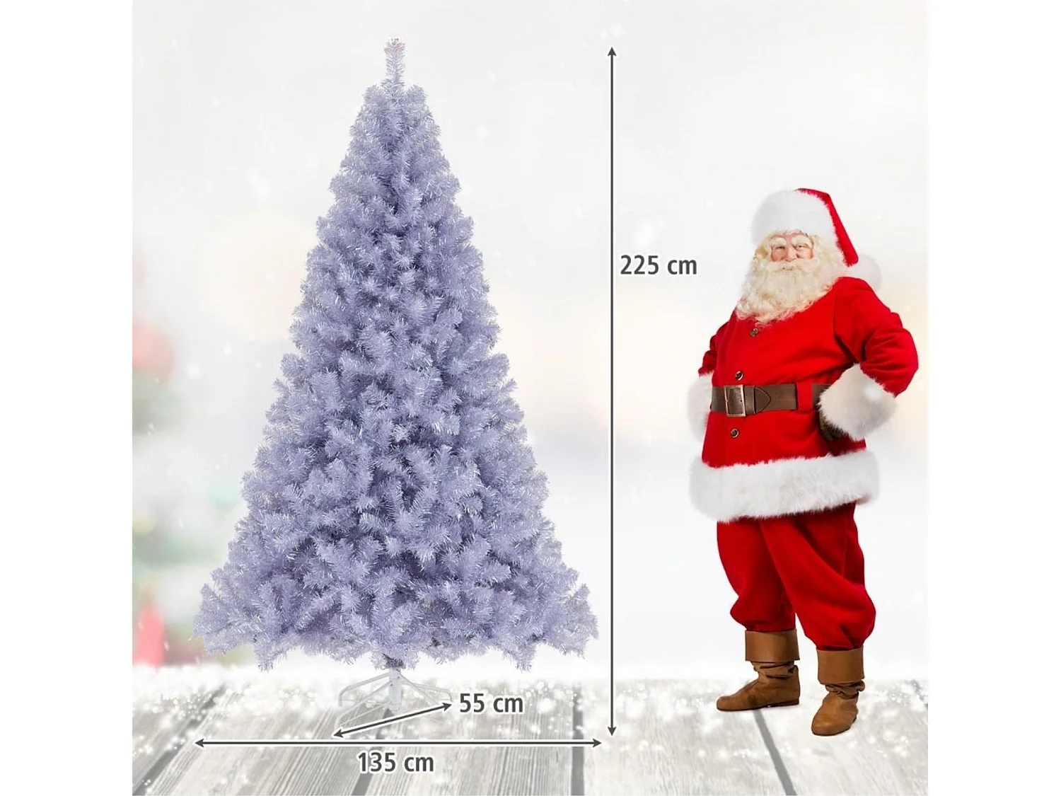 225cm Arbre de Noël Pré-éclairé avec 1300 Pointes de Branches 550 lumières LED Blanc Chaud 8 Modes Socle Métallique Violet
