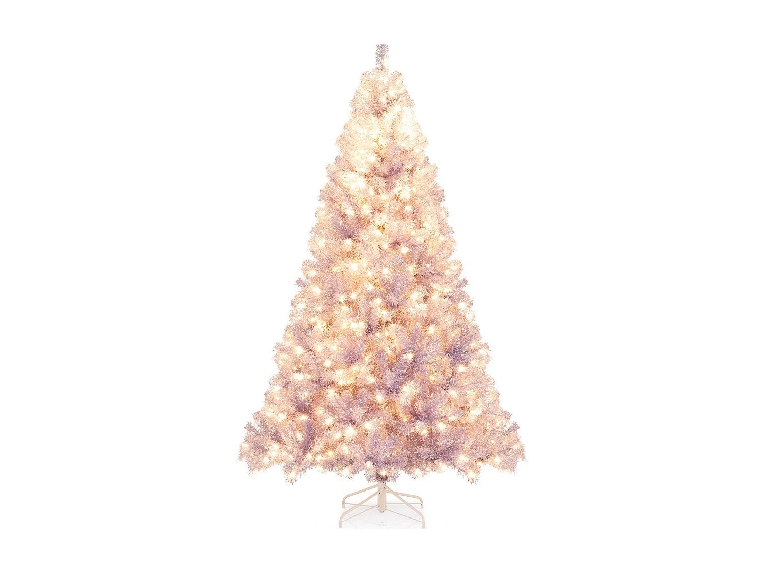 225cm Arbre de Noël Pré-éclairé avec 1300 Pointes de Branches 550 lumières LED Blanc Chaud 8 Modes Socle Métallique Violet