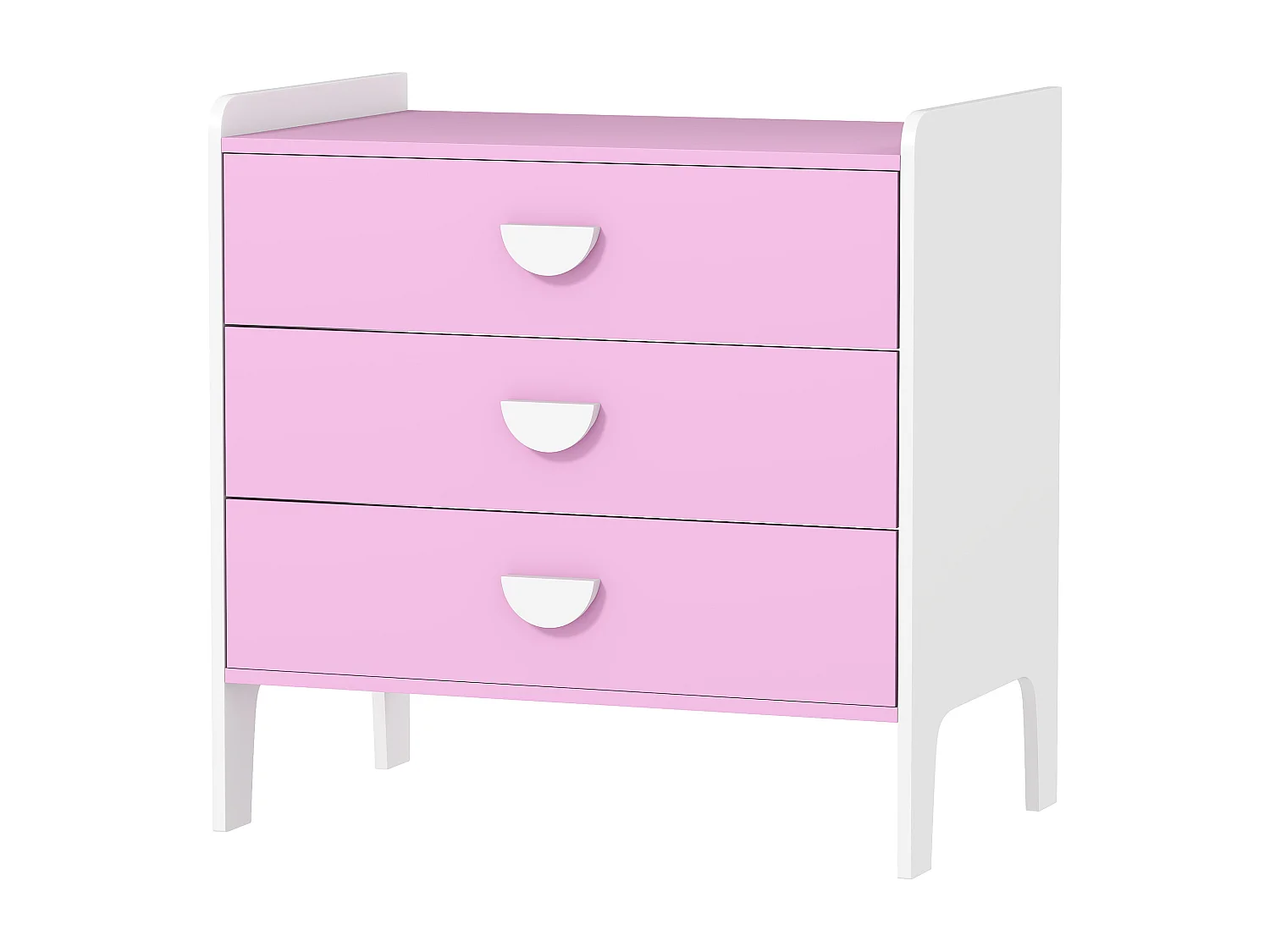 Commode 3 tiroirs pour enfant - commode design girly sur pieds bicolore blanc rose - 60 x 40 x 60 cm