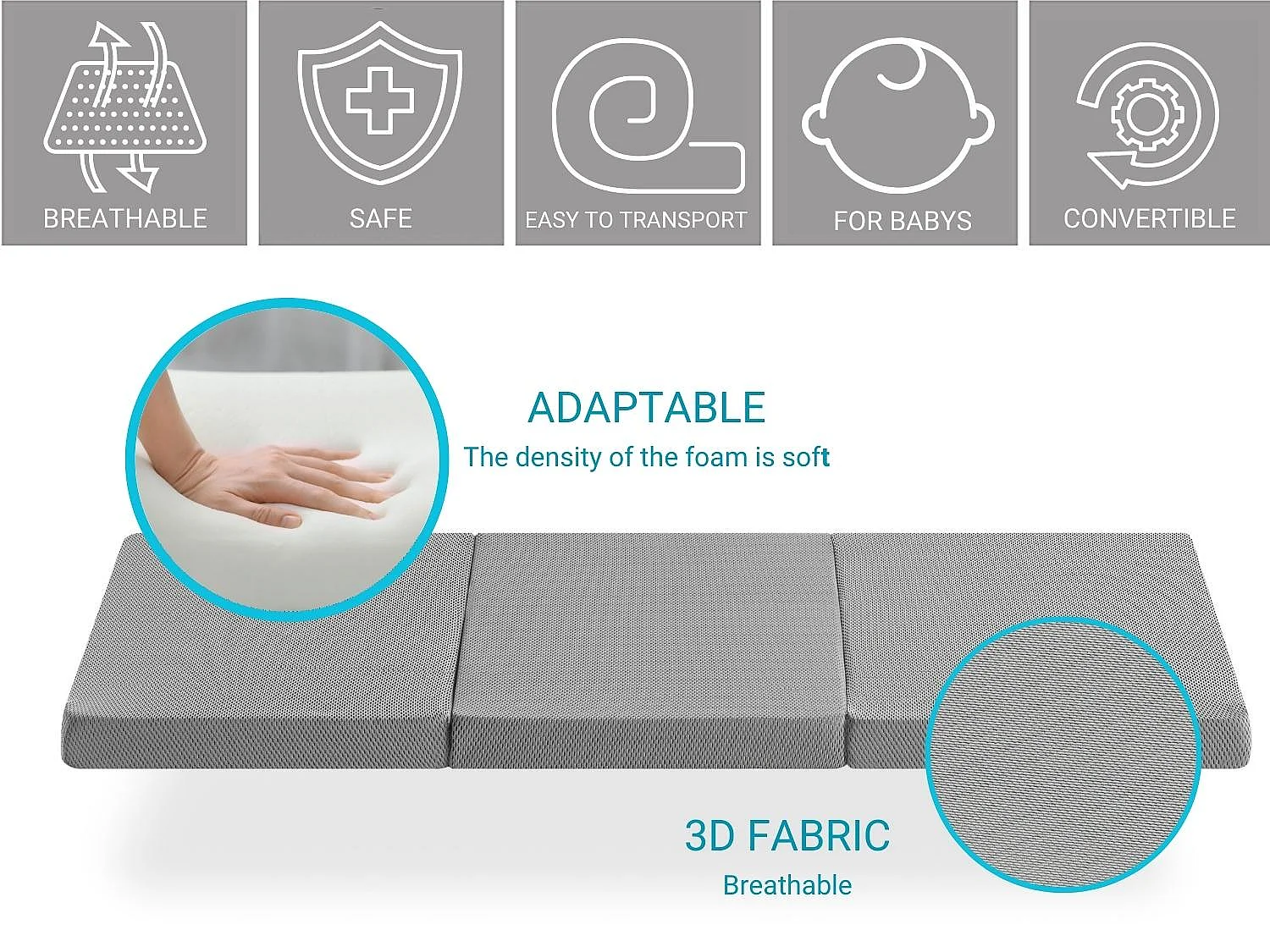 LOT X2 Colchão dobrável para cama de viagem 120 x 60 cm, colchão de espuma, espessura 5 cm, dobrável, colchão para parque infantil, 3 peças...