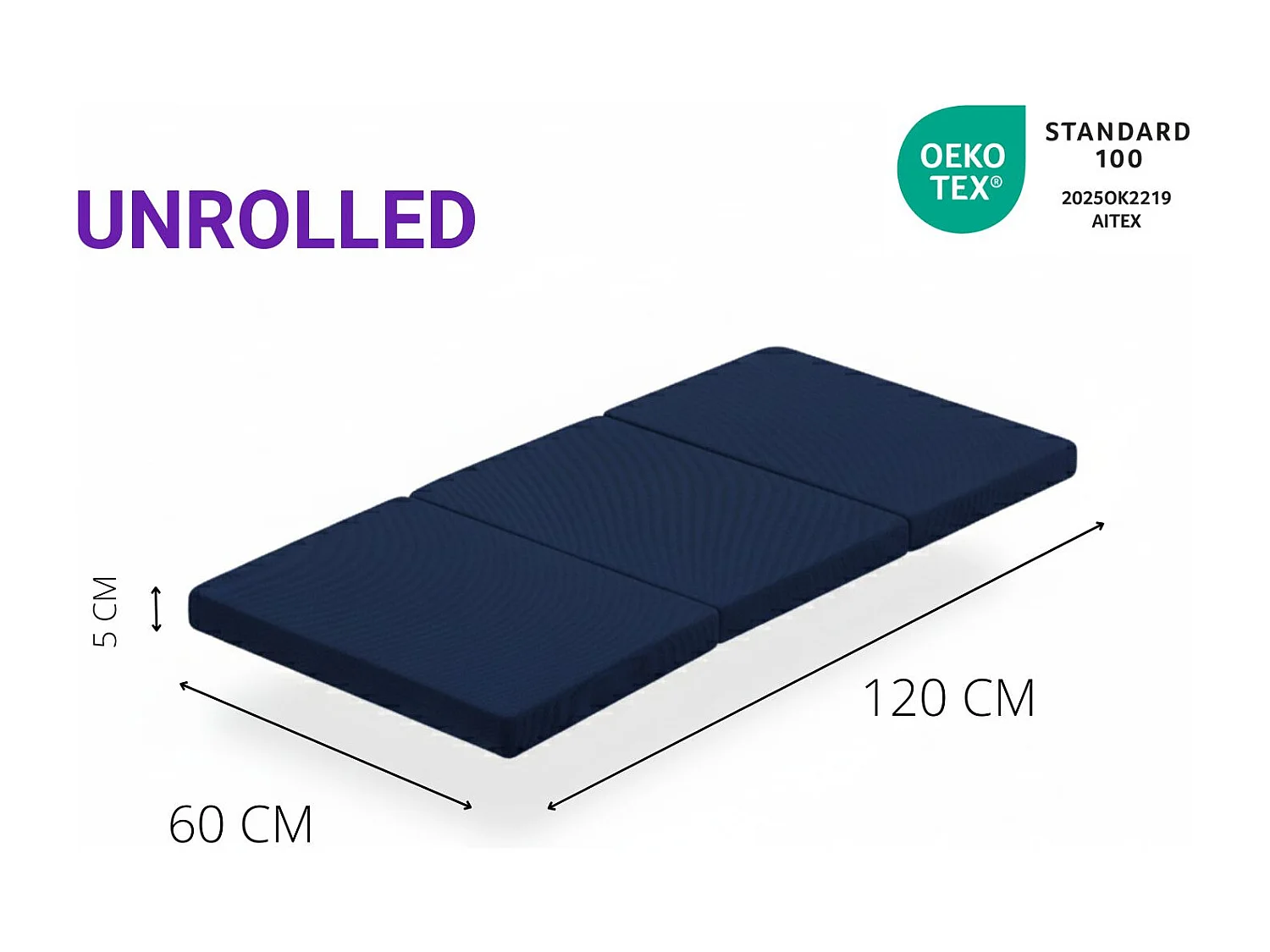 Confezione da 2 materassi pieghevoli per lettino da viaggio DREMI – Schiuma HR D23, 120x60 cm, 5 cm di spessore, tessuto 3D traspirante e confortevole