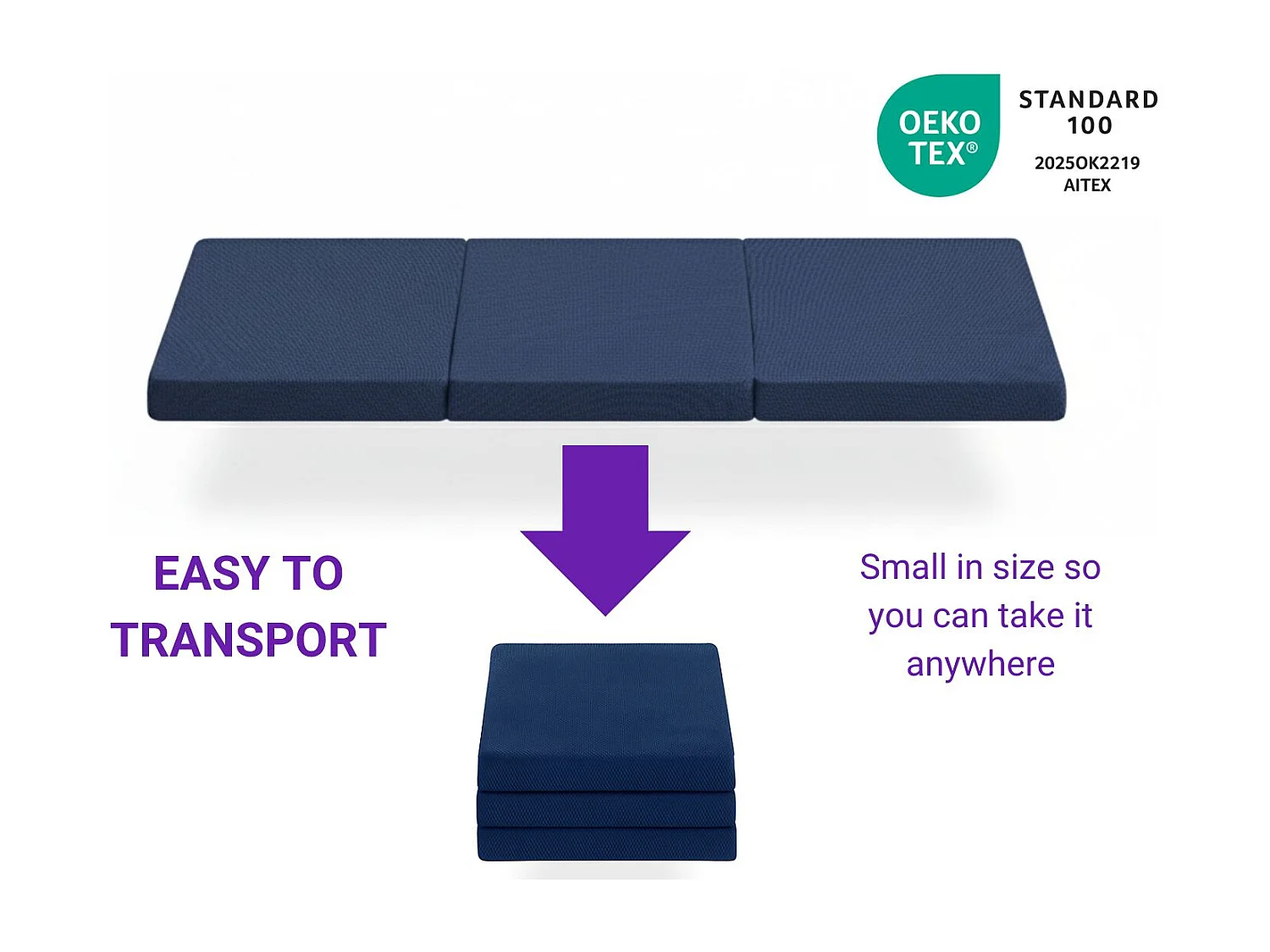 Confezione da 2 materassi pieghevoli per lettino da viaggio DREMI – Schiuma HR D23, 120x60 cm, 5 cm di spessore, tessuto 3D traspirante e confortevole