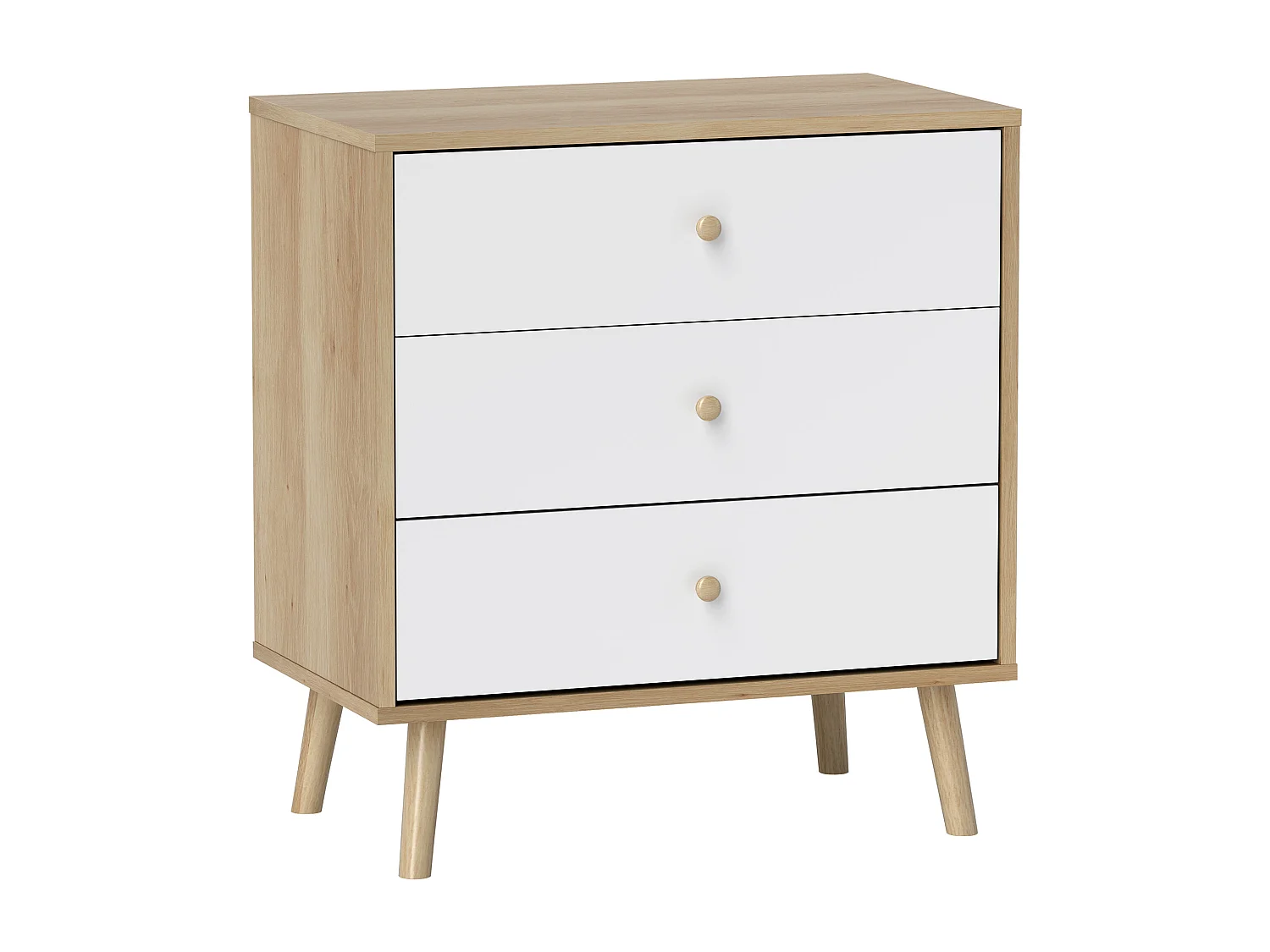 Chiffonnier 3 tiroirs style nordique - dim. 60 x 35 x 65 cm - piètement effilé effet bois clair blanc