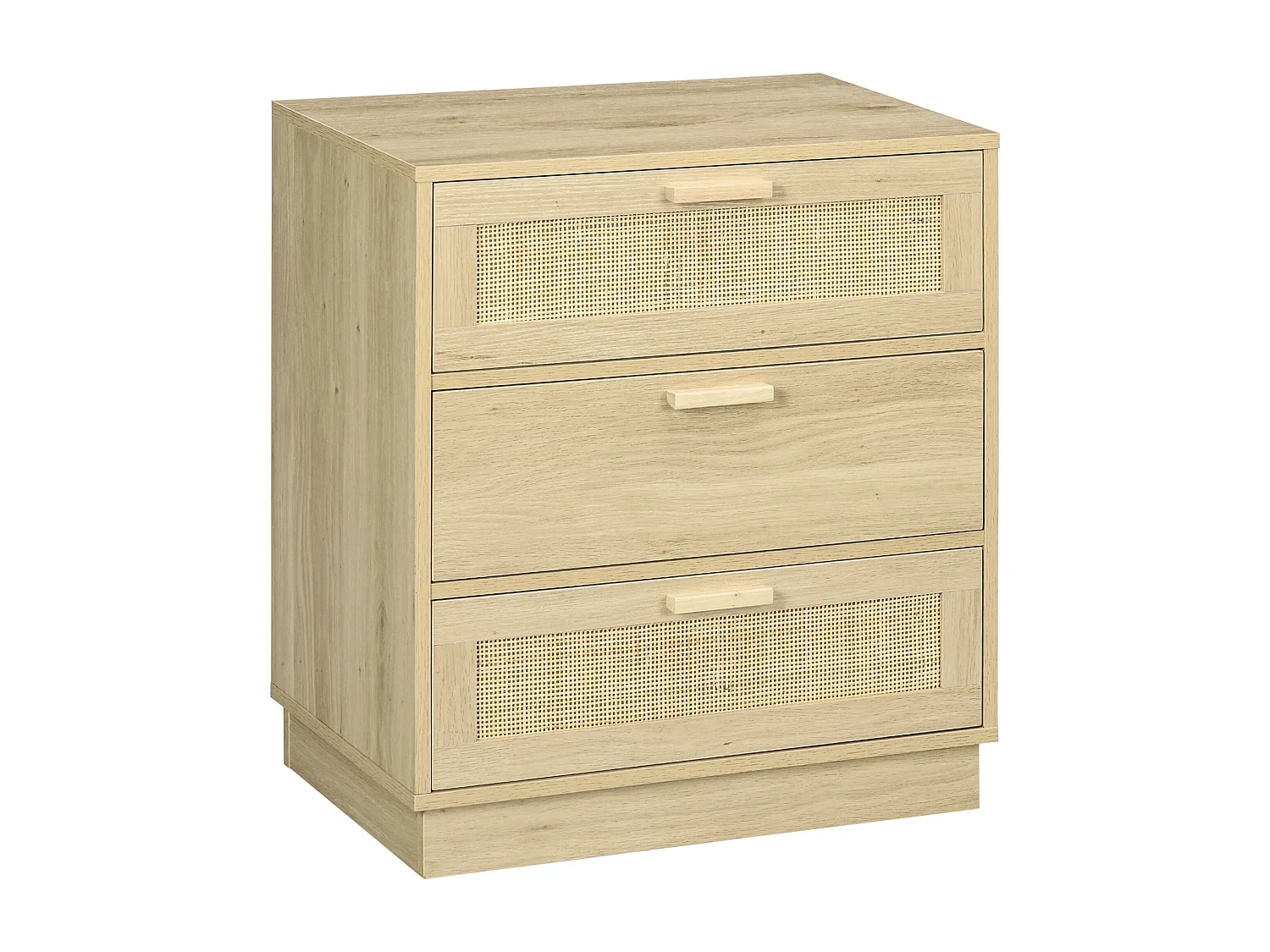 Chiffonnier 3 tiroirs style bohème rotin effet bois clair dim. 60 x 38 x 69 cm