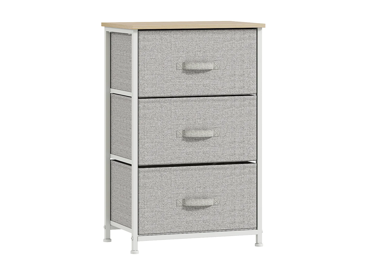 Rangement 3 tiroirs chiffonnier métal blanc effet bois clair non tissé gris clair