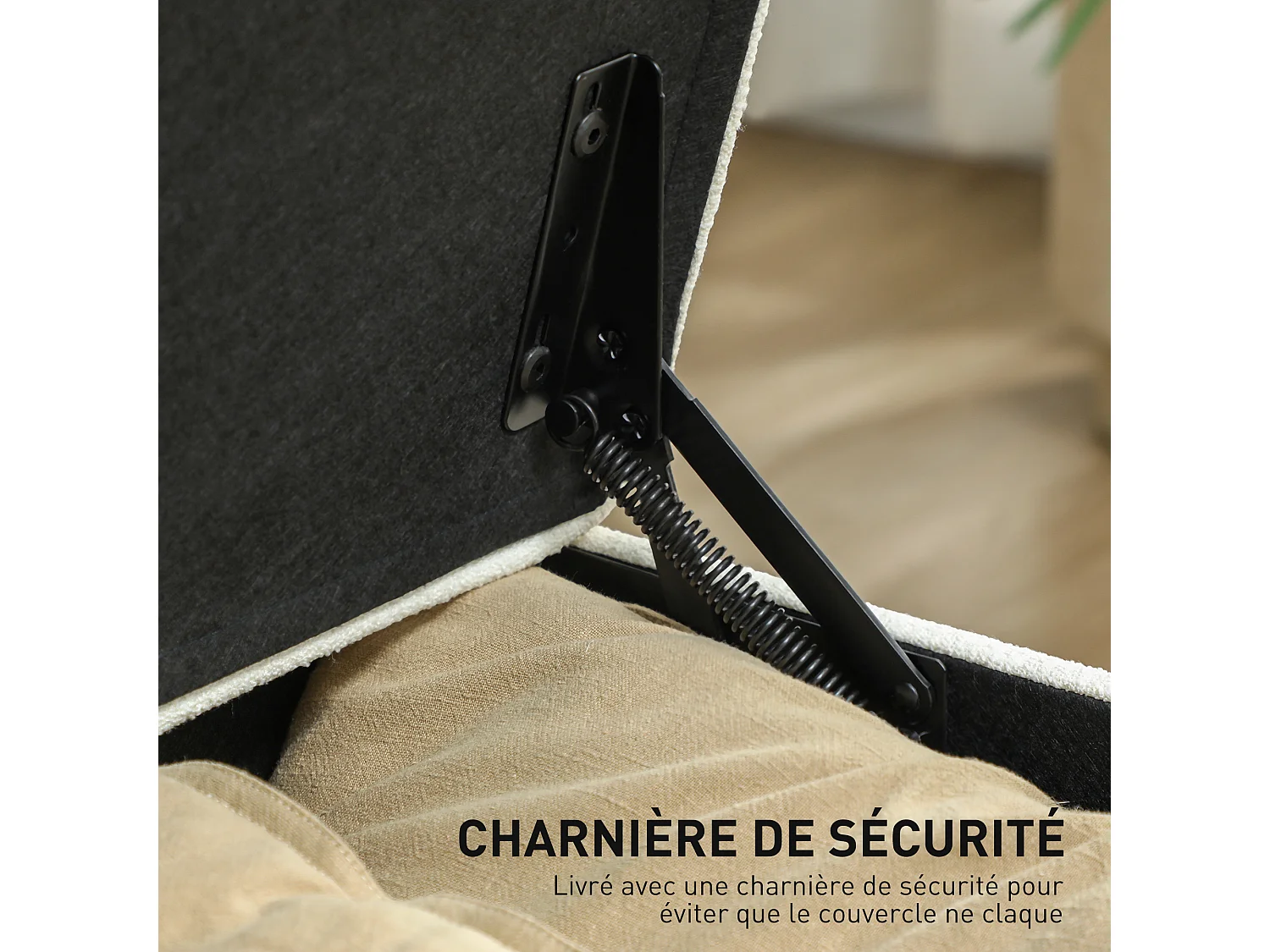 Banquette bout de lit coffre design Chesterfield dim. 120 x 40 x 48 cm tissu écru