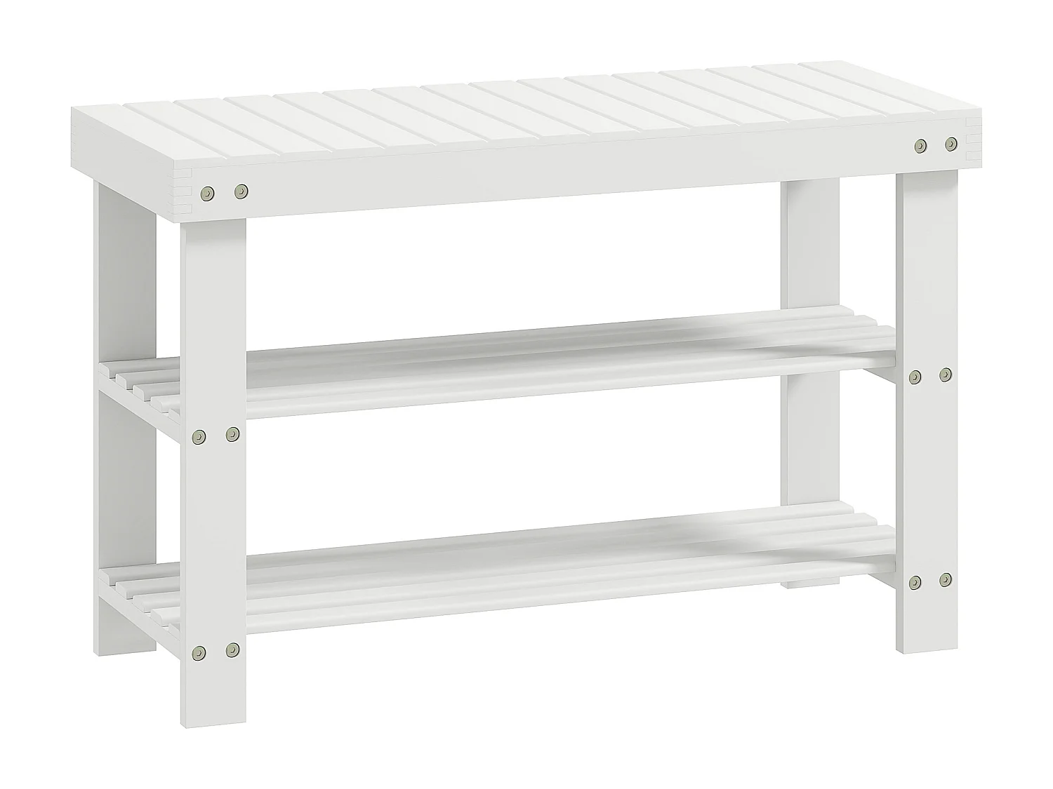 Banc à chaussures 2 étagères dim. 70L x 28l x 45H cm bois bambou blanc