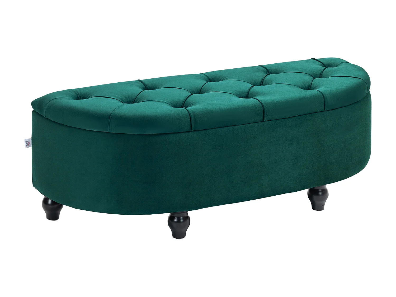 Pouf de rangement coffre 2 en 1 - pouf design classique chic capitonné demi-cercle - pieds bois hévéa noir revêtement velours vert emeraude