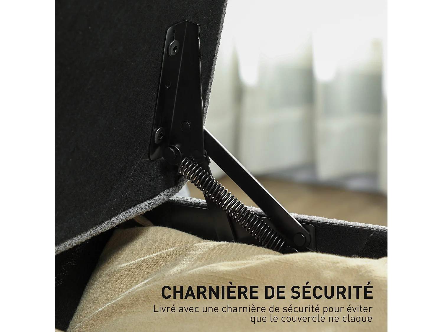 Banquette bout de lit coffre design Chesterfield dim. 120 x 40 x 48 cm tissu gris