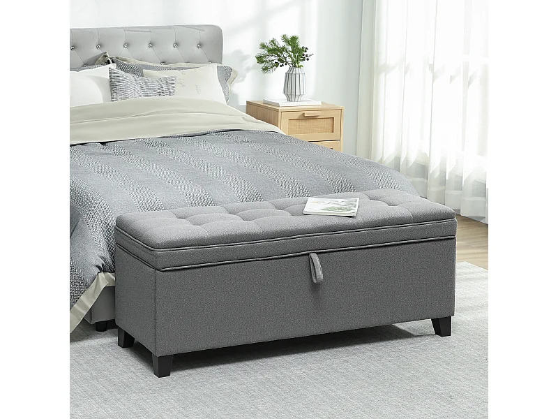 Banquette bout de lit coffre design Chesterfield dim. 120 x 40 x 48 cm tissu gris