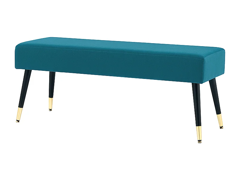 Banquette style Art déco piètement incliné effilé métal noir doré velours bleu canard