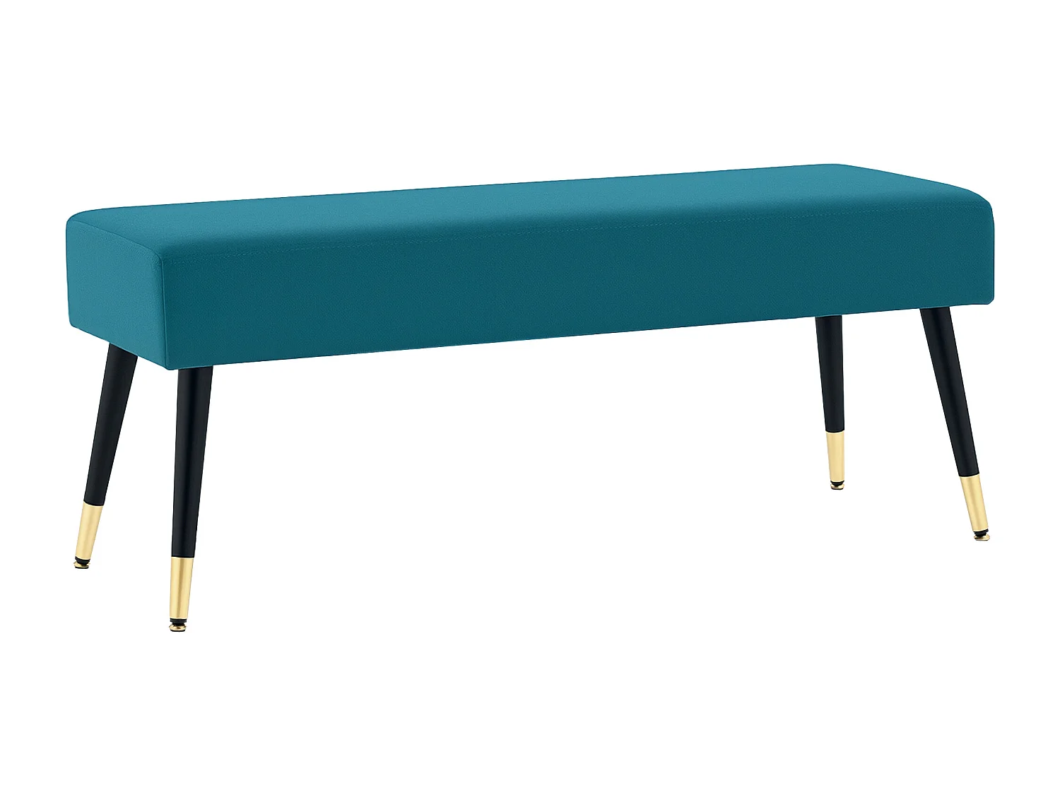 Banquette style Art déco piètement incliné effilé métal noir doré velours bleu canard