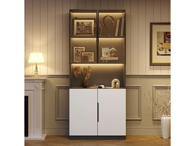 Vitrine avec LED - 4 portes et 1 niche - dispositif anti-inclinaison - couleur et luminosité réglables - 80x30x200cm