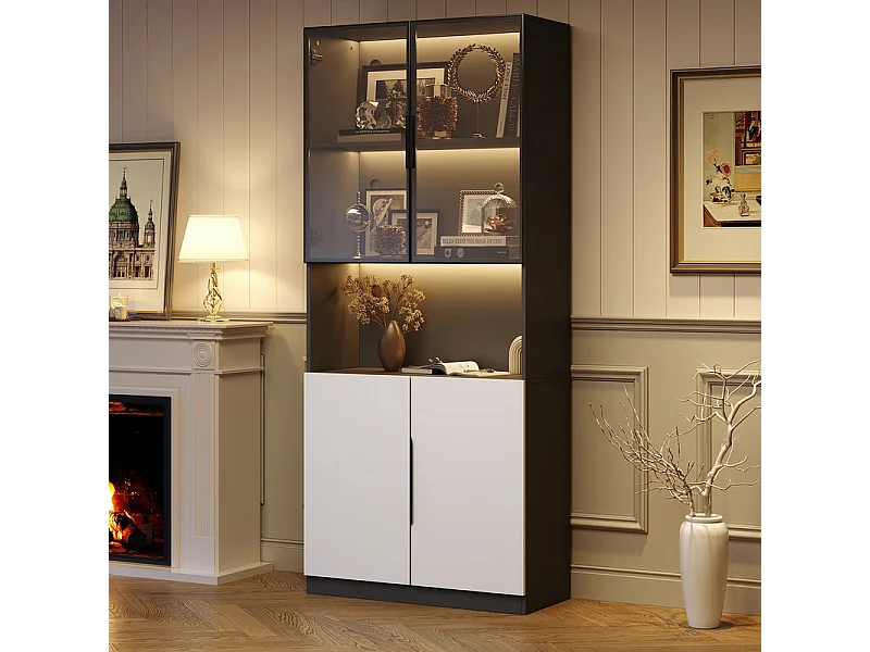 Vitrine avec LED - 4 portes et 1 niche - dispositif anti-inclinaison - couleur et luminosité réglables - 80x30x200cm