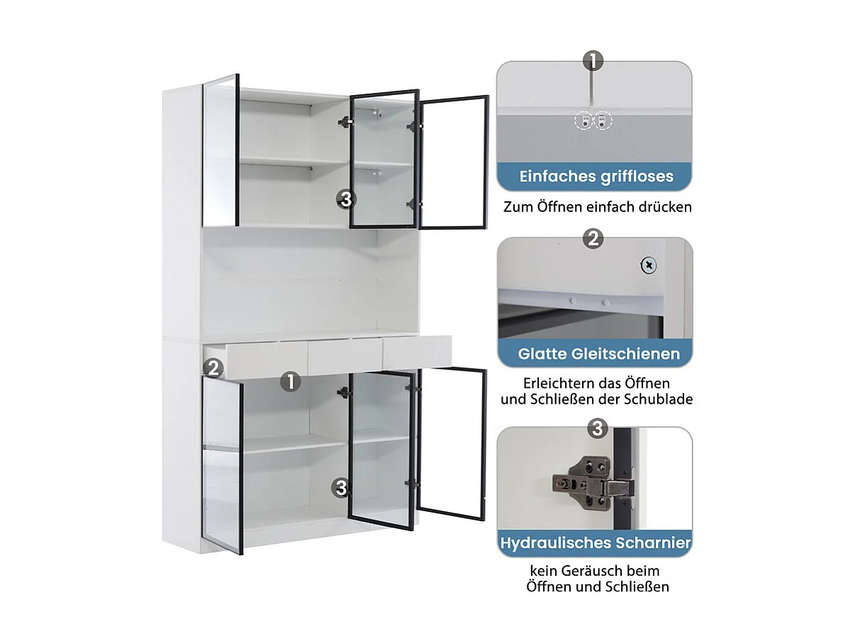 Vitrine Murale - 12 portes en verre et 6 tiroirs - avec RGB LED - Panneau de particule - 240x36x200cm