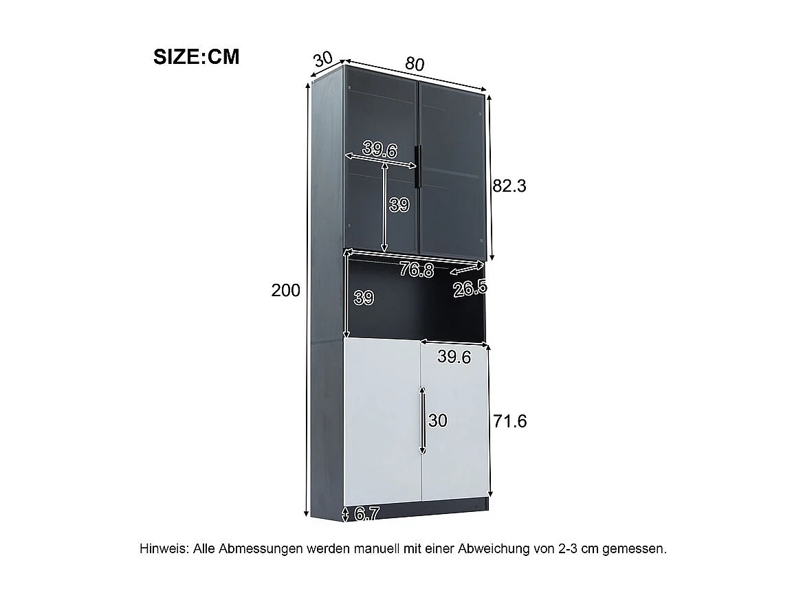 Vitrine avec LED - 8 portes et 2 niches - dispositif anti-inclinaison - couleur et luminosité réglables - 160x30x200cm