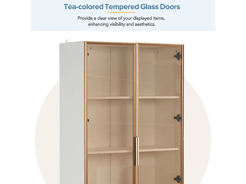 Vitrine 2 portes en verre marron - avec LED 16 couleurs - étagères mobiles - Panneau de particule - 80x40x160cm