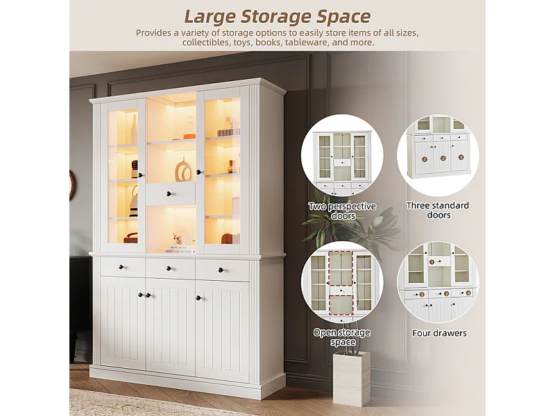 Vitrine sur pied avec 4 tiroirs et 5 portes - 21 compartiments - LED 16 couleurs - MDF - 119,5x40x180cm
