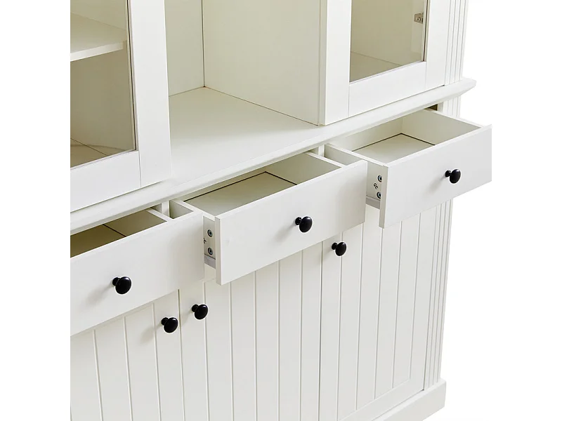 Vitrine sur pied avec 4 tiroirs et 5 portes - 21 compartiments - LED 16 couleurs - MDF - 119,5x40x180cm