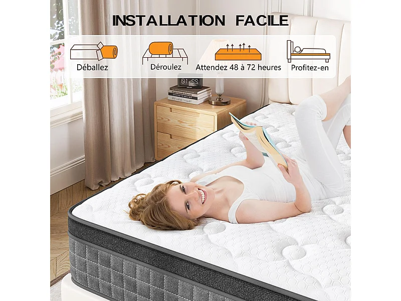 Matratze 140x200cm Brandschutz Taschenfedern - Stärke 25cm - ergonomische 7-Zonen-Unterstützung - atmungsaktiv - leise