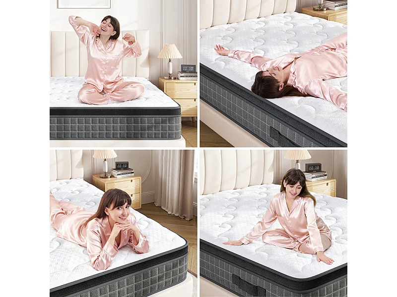 Matelas 140x200cm anti-feu ressorts ensachés - ép.25cm - soutien ergonomique 7 zones - respirantt - silencieux