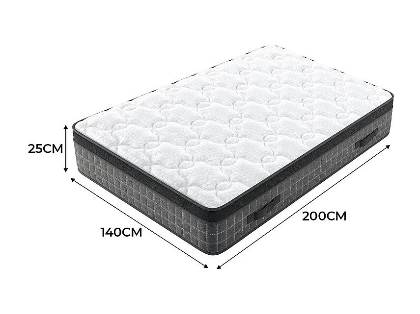 Matelas 140x200cm anti-feu ressorts ensachés - ép.25cm - soutien ergonomique 7 zones - respirantt - silencieux