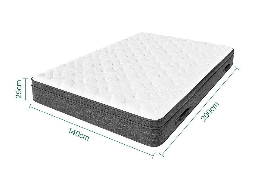 Matelas 140x200cm ressorts ensachés - ép.25cm - soutien 7 zones - avec poignée - Hypoallergénique