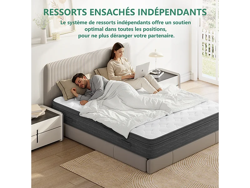 Matelas 160x200cm ressorts ensachés - ép.25cm - soutien 7 zones - avec poignée - Hypoallergénique