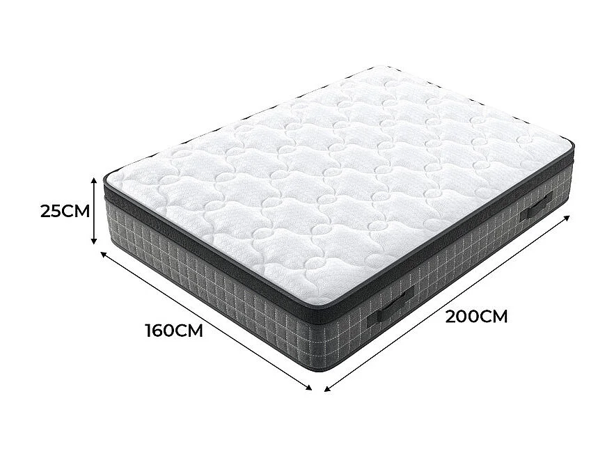 Colchão 160x200cm anti-fogo molas ensacadas - esp.25cm - suporte ergonómico 7 zonas - respirável - silencioso
