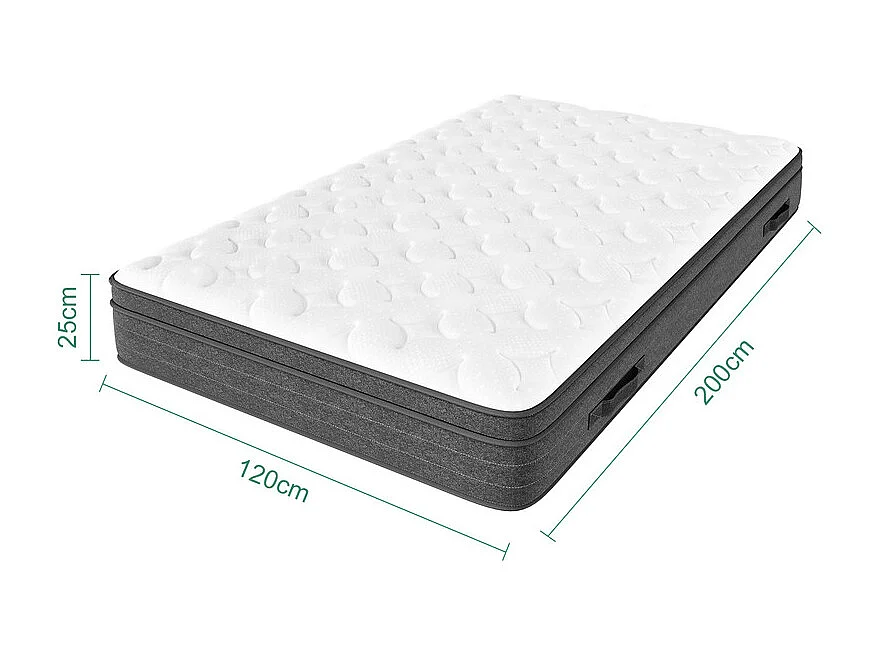 Matelas 120x200cm ressorts ensachés - ép.25cm - soutien 7 zones - avec poignée - Hypoallergénique