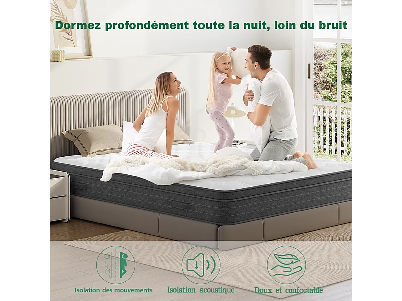 Matelas 120x200cm ressorts ensachés - ép.25cm - soutien 7 zones - avec poignée - Hypoallergénique