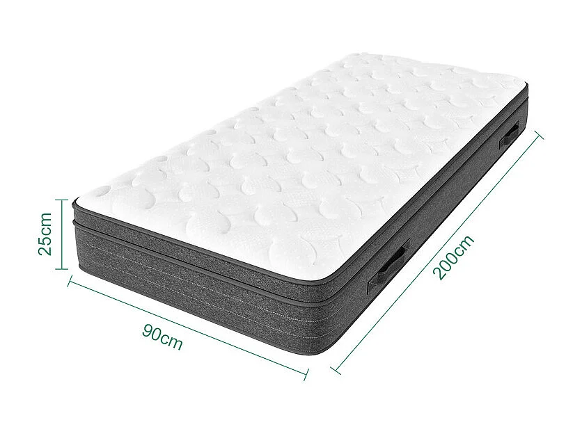 Matelas 90x200cm ressorts ensachés - ép.25cm - soutien 7 zones - avec poignée - Hypoallergénique