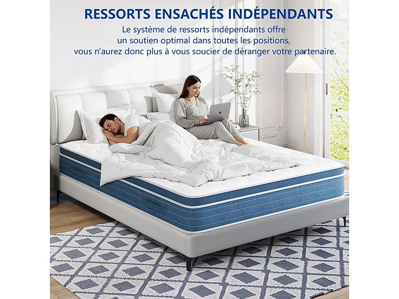 Materasso Ibrido 160x200cm - sp.27cm - molle insacchettate 7 zone - ipoallergenico - traspirante - Media-Fermezza