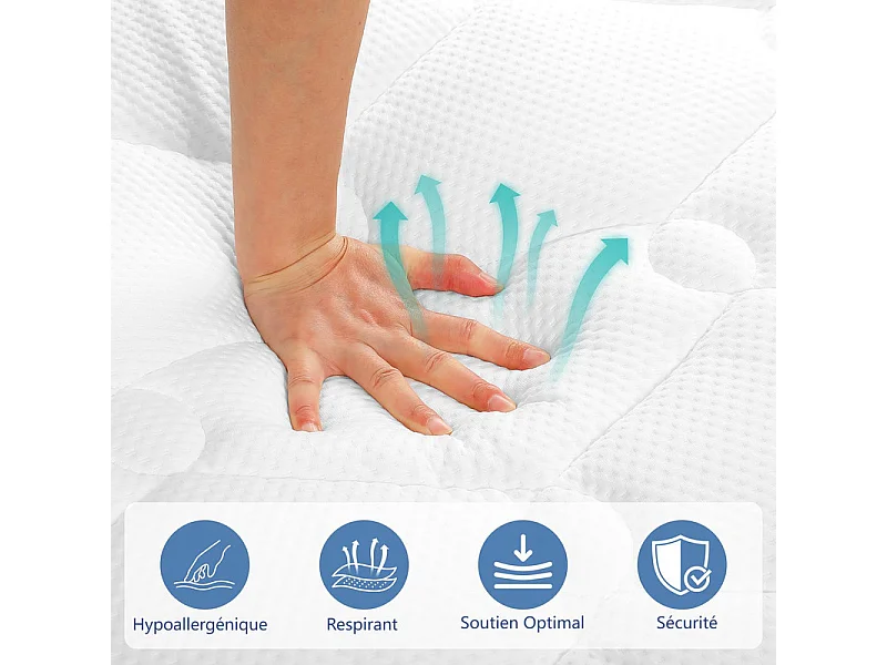 Matelas Hybride 160x200cm - ép.27cm - ressorts ensachés 7 zones - hypoallergénique - respirantt - Mi-Ferme