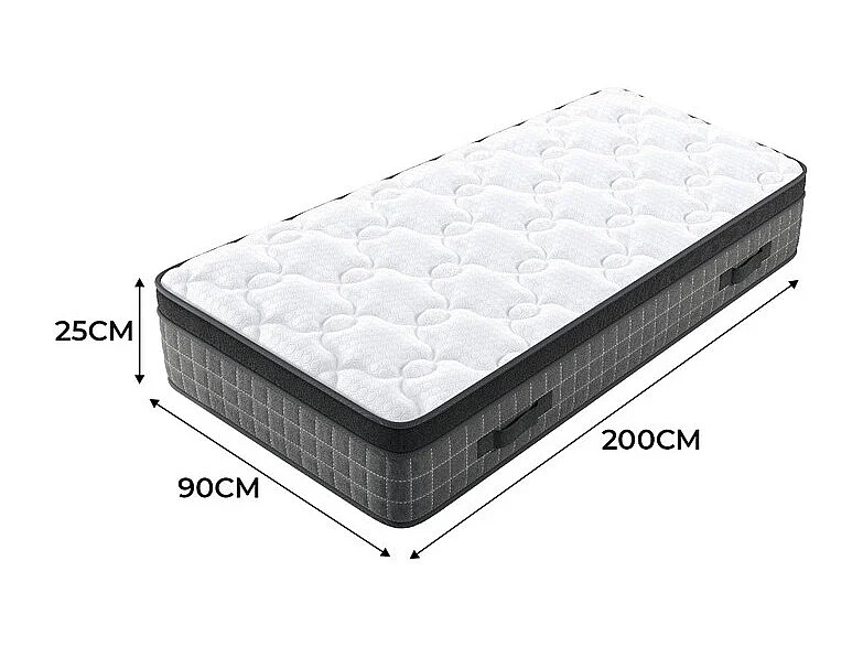 Matratze 90x200cm Brandschutz Taschenfedern - Stärke 25cm - ergonomische 7-Zonen-Unterstützung - atmungsaktiv - leise