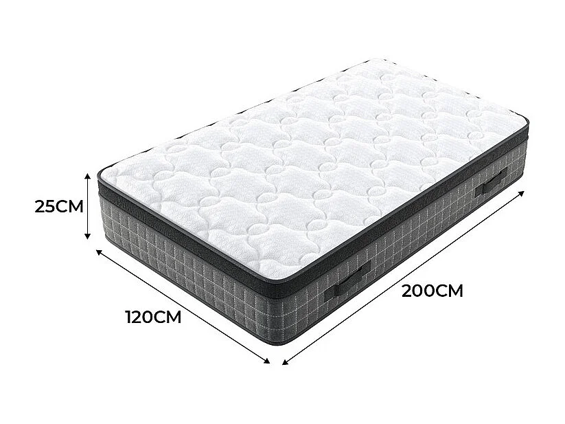 Matelas 120x200cm anti-feu ressorts ensachés - ép.25cm - soutien ergonomique 7 zones - respirantt - silencieux