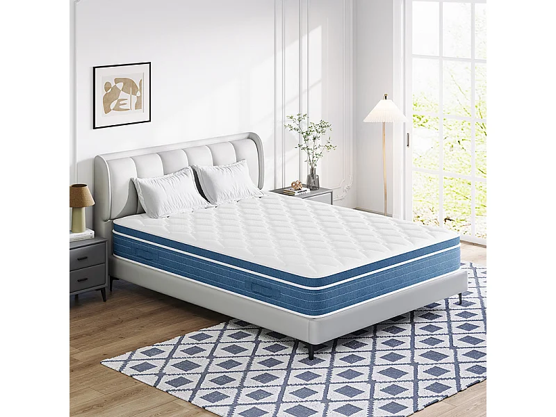 Matelas Hybride 140x200cm - ép.27cm - ressorts ensachés 7 zones - hypoallergénique - respirantt - Mi-Ferme