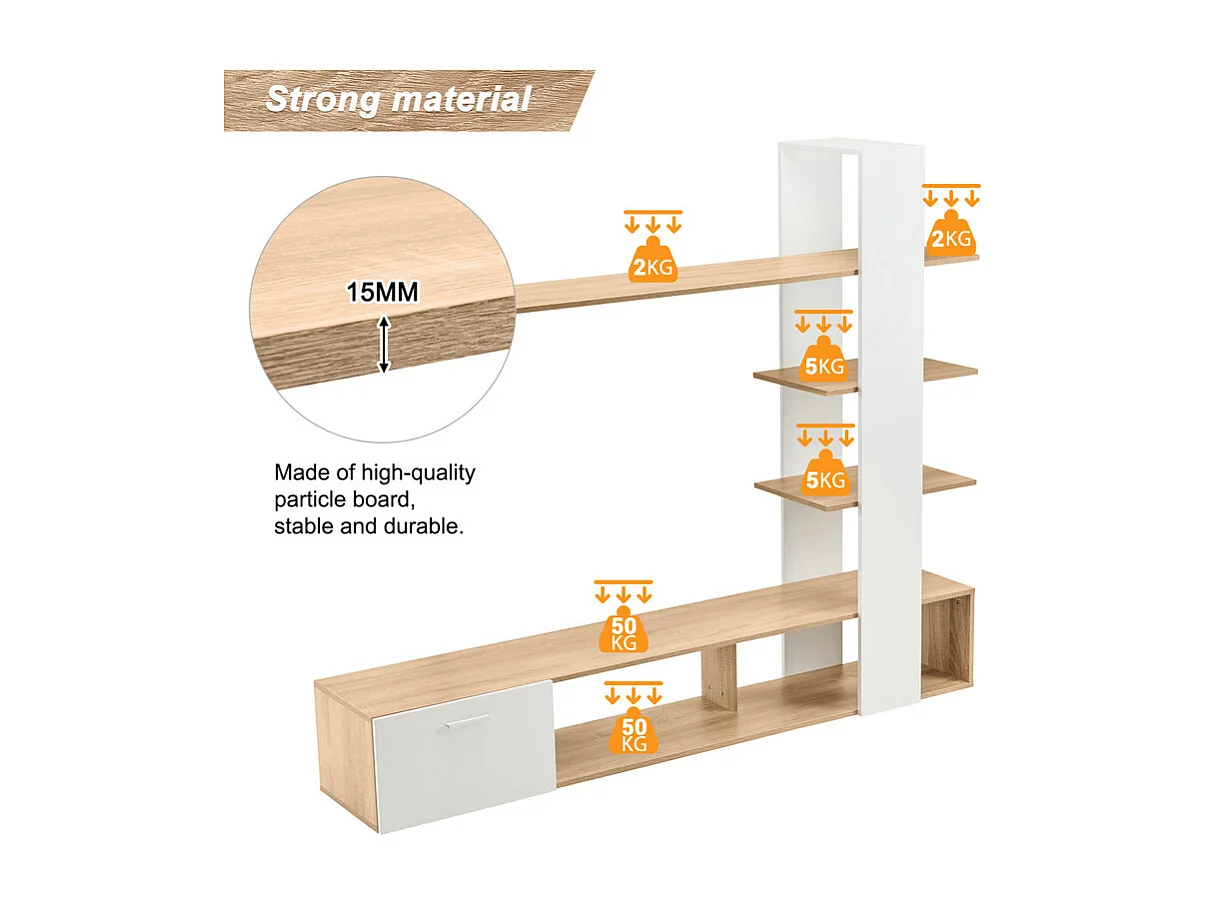 TV-Wand - mit Anti-Kippvorrichtungen - Für TV unter 60 Zoll - 180x33,5x151,5cm