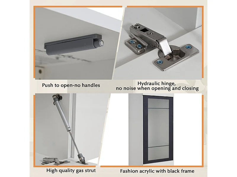 Ensemble mural TV: meuble TV, vitrine et étagère murale - avec RGB LED - brillant - Blanc