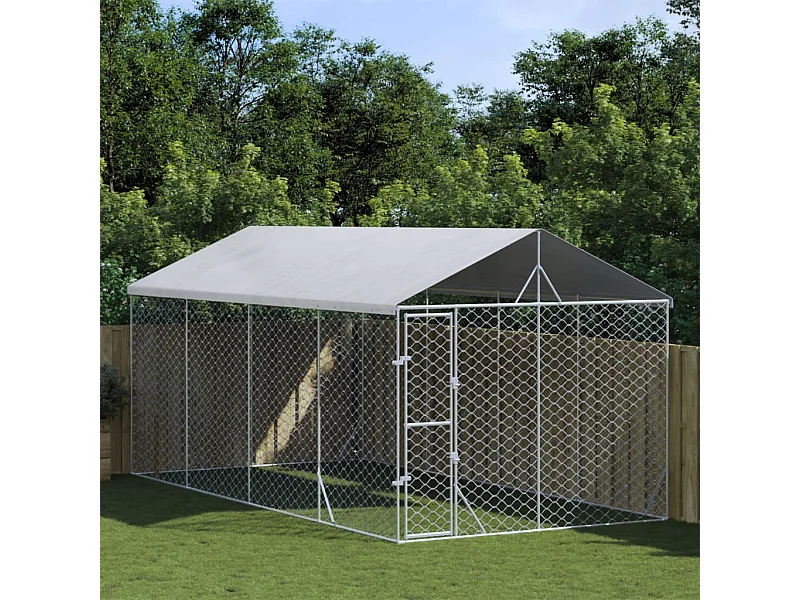 Chenil d'extérieur pour chiens avec toit argenté 3x6x2,5 m