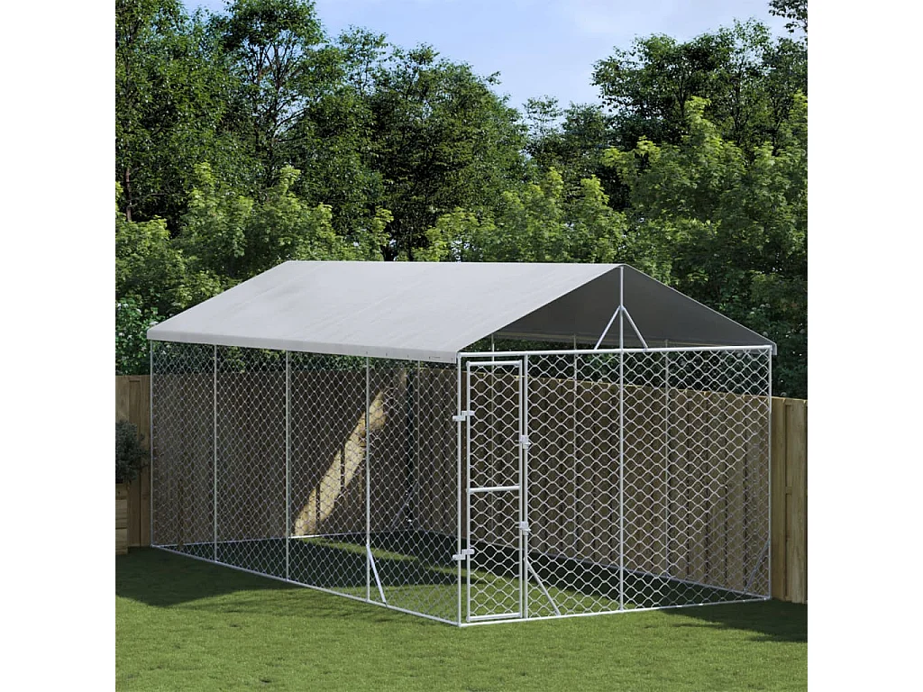 Chenil d'extérieur pour chiens avec toit argenté 3x6x2,5 m