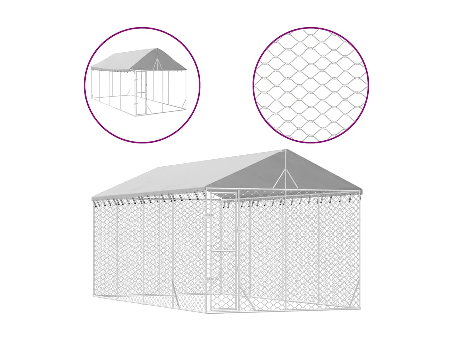 Chenil d'extérieur pour chiens avec toit argenté 3x6x2,5 m