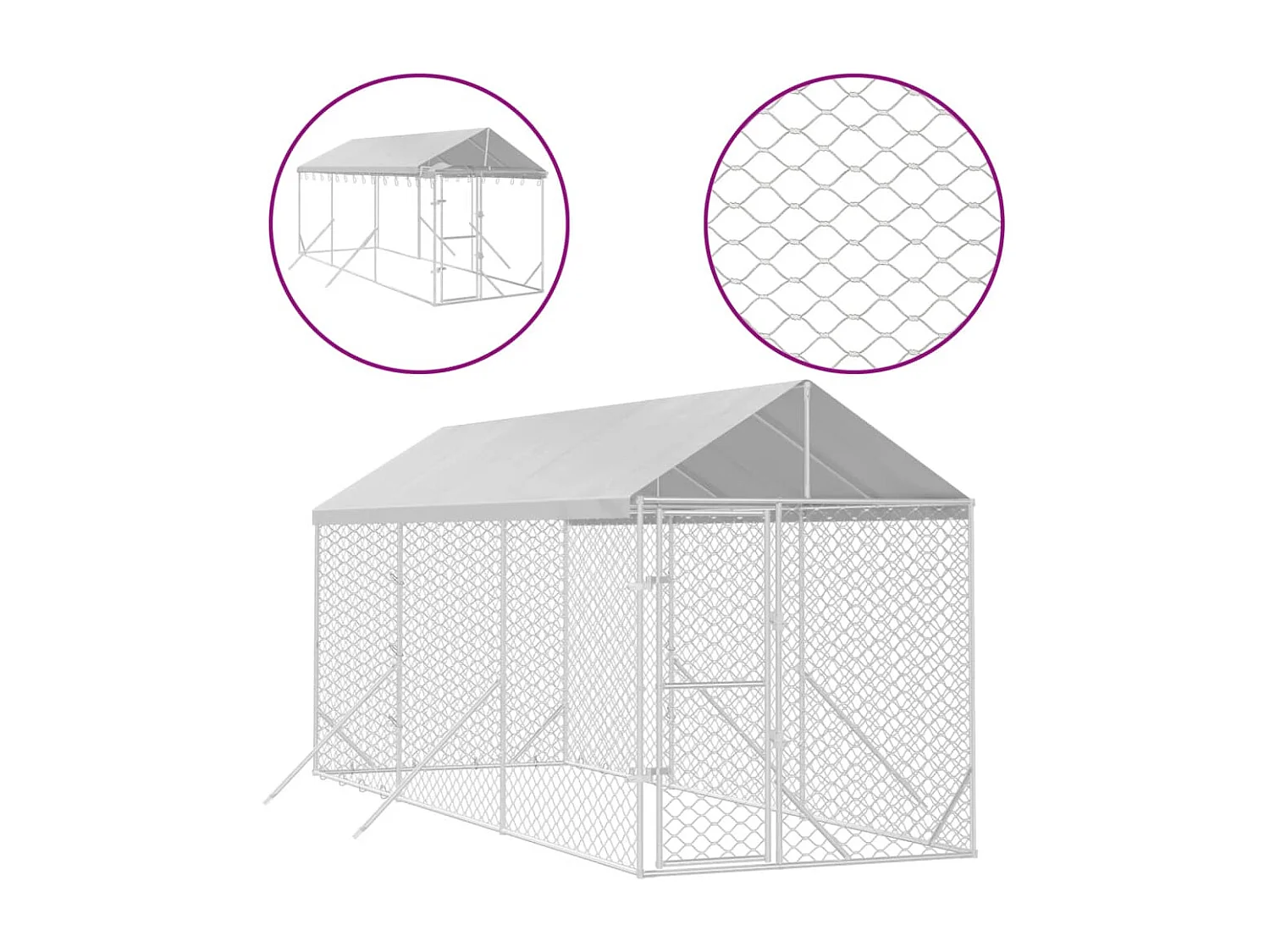 Chenil d'extérieur pour chiens avec toit argenté 2x6x2,5 m